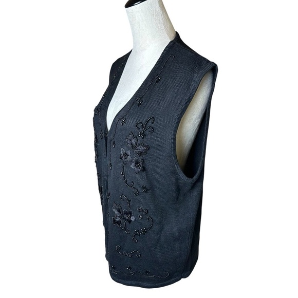 Requirements Black Beaded Floral Embroidered Knit Vest XL | Y2K Goth Grannycore - Picture 4 of 9